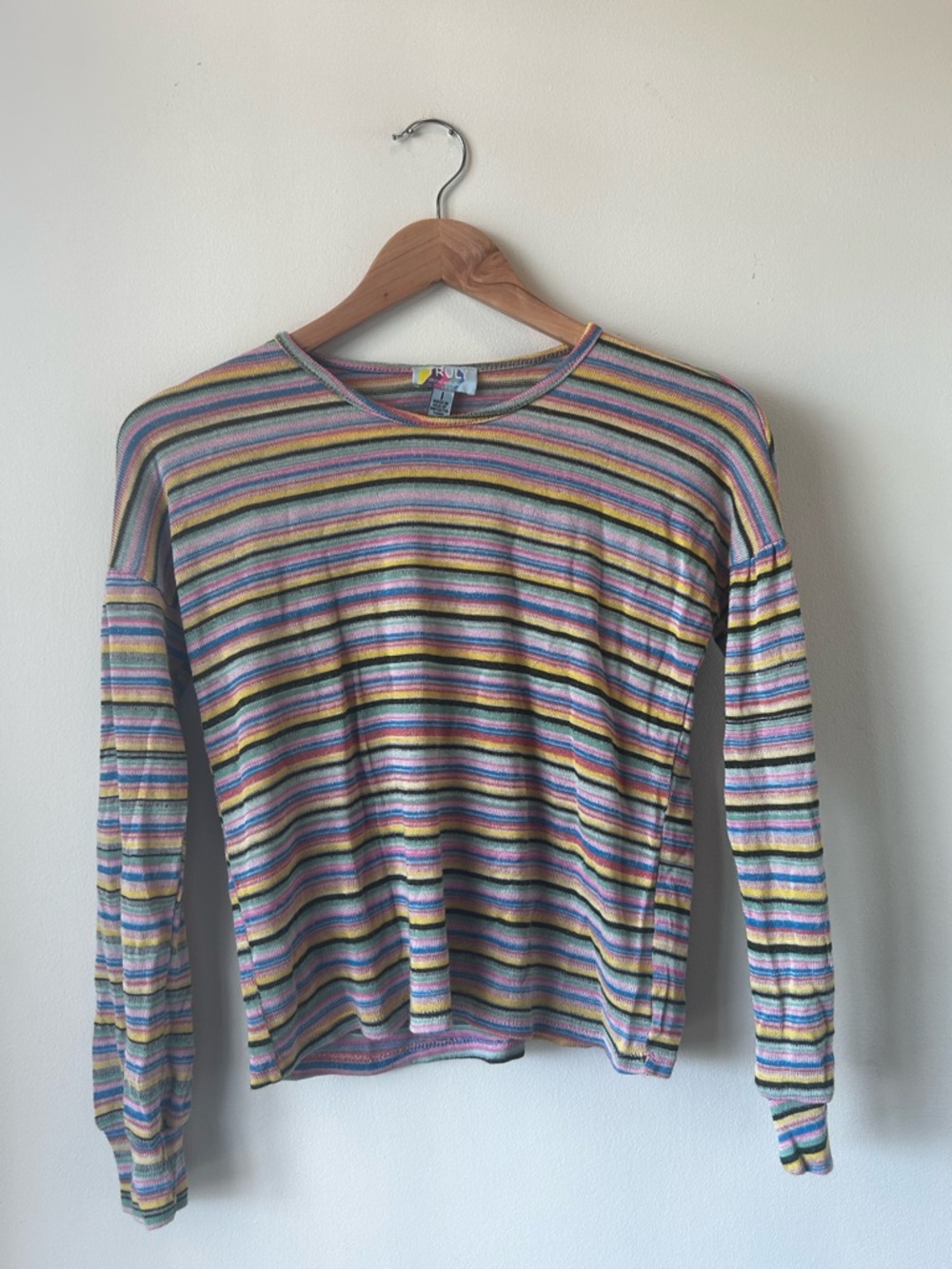 Truly Creative Worldwide Rainbow Stripe Lightweight Knit Long Sleeve USA Made
